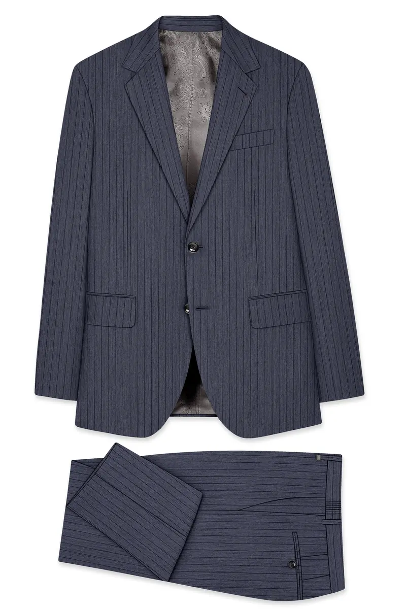 Azurion-Ninja Blue Pin Striped Wool Rich Slight Stretch Single Breasted Suit 11
