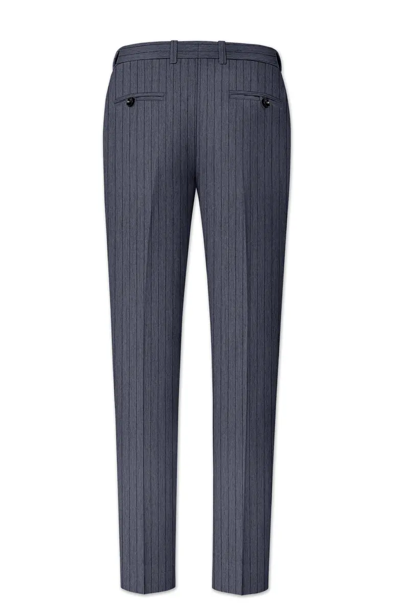 Azurion-Ninja Blue Pin Striped Wool Rich Slight Stretch Single Breasted Suit 14