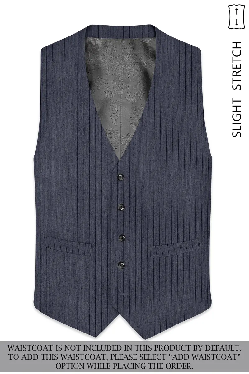 Azurion-Ninja Blue Pin Striped Wool Rich Slight Stretch Single Breasted Suit 16