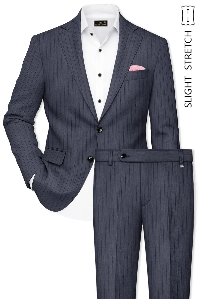 Azurion-Ninja Blue Pin Striped Wool Rich Slight Stretch Single Breasted Suit 2