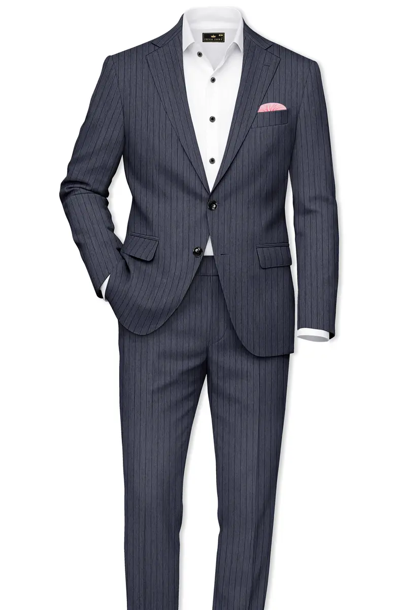 Azurion-Ninja Blue Pin Striped Wool Rich Slight Stretch Single Breasted Suit 4