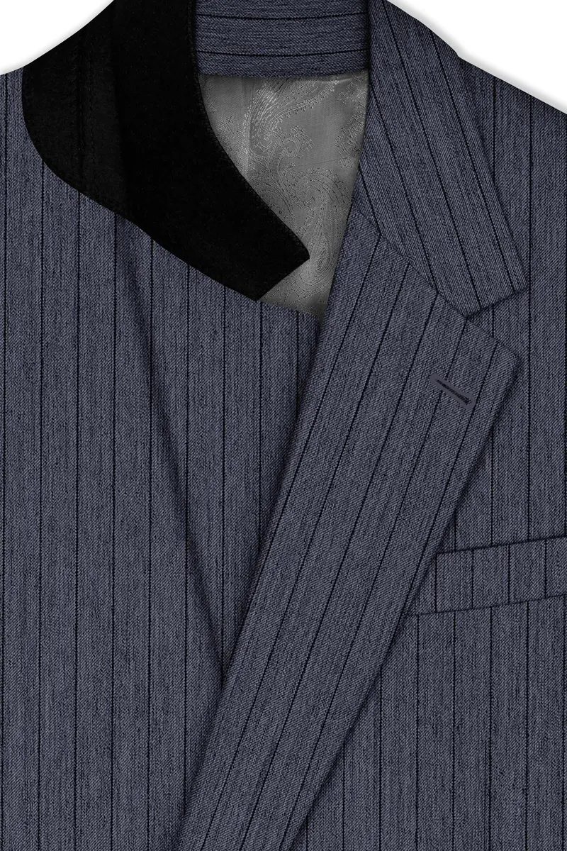 Azurion-Ninja Blue Pin Striped Wool Rich Slight Stretch Single Breasted Suit 5