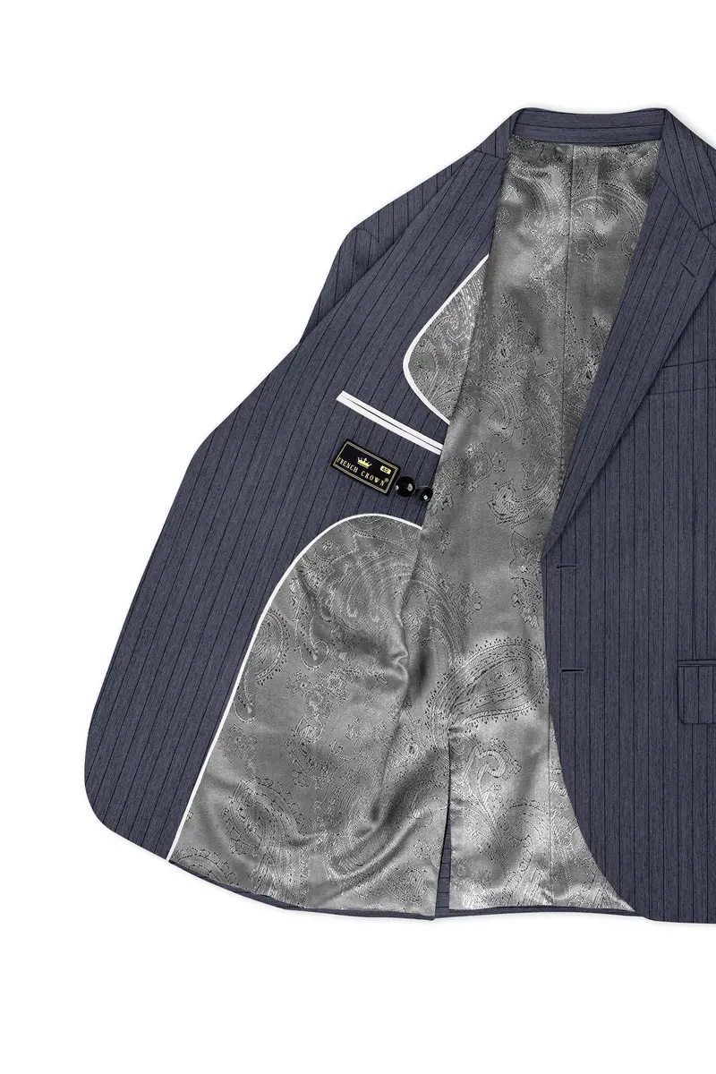 Azurion-Ninja Blue Pin Striped Wool Rich Slight Stretch Single Breasted Suit 6