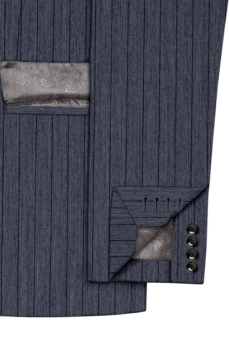 Azurion-Ninja Blue Pin Striped Wool Rich Slight Stretch Single Breasted Suit 7