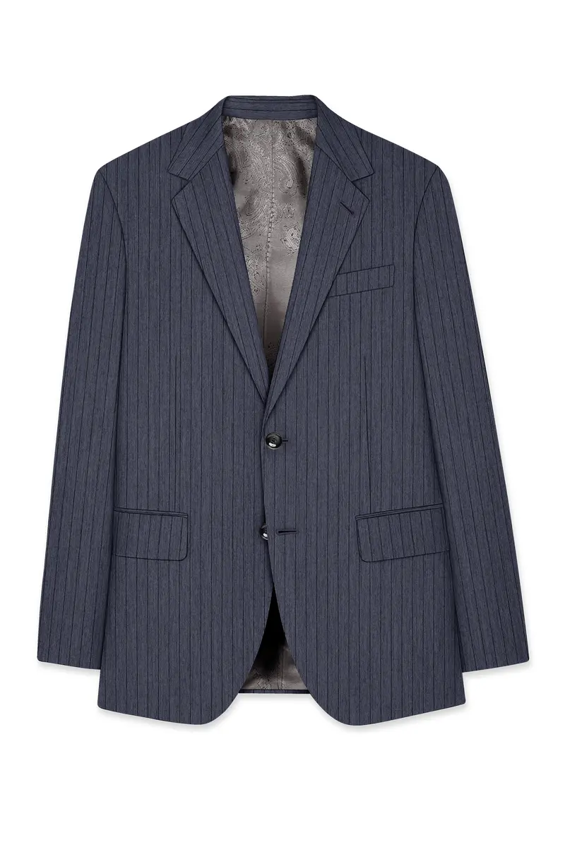 Azurion-Ninja Blue Pin Striped Wool Rich Slight Stretch Single Breasted Suit 8
