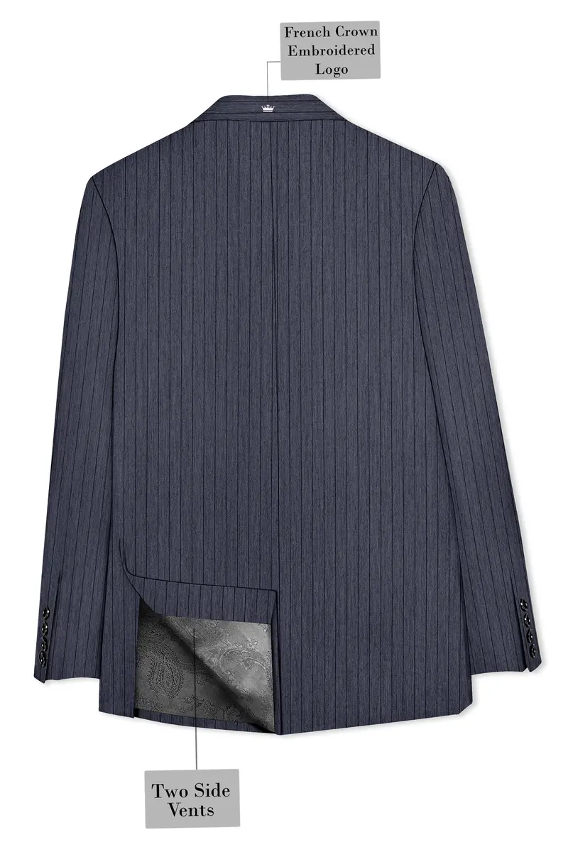Azurion-Ninja Blue Pin Striped Wool Rich Slight Stretch Single Breasted Suit 9