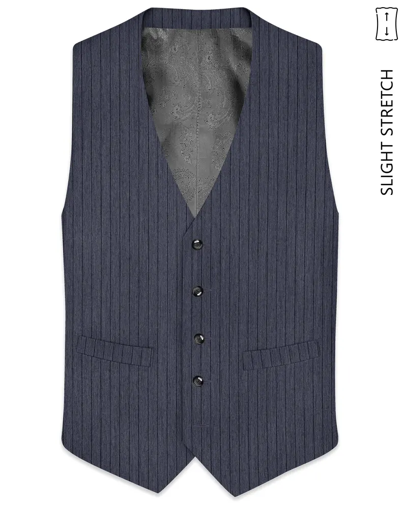 Azurion-Ninja Blue Pin Striped Wool Rich Slight Stretch Single Waistcoat 1