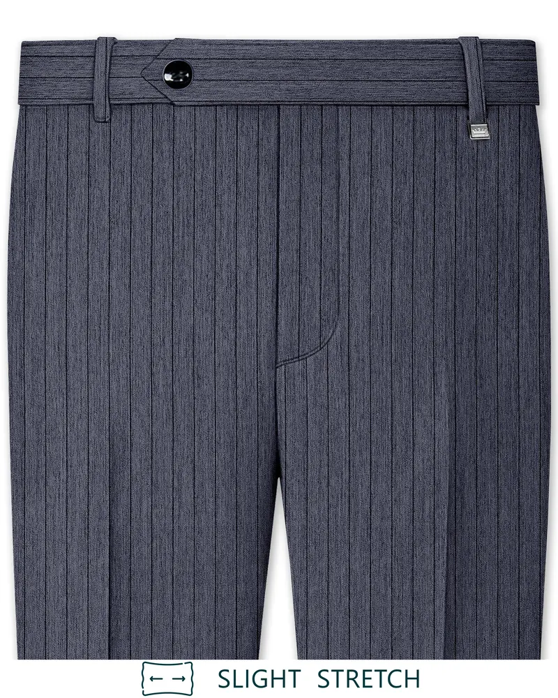Azurion-Ninja Blue Pin Striped Wool Rich Slight Stretch Waistband Pant 1
