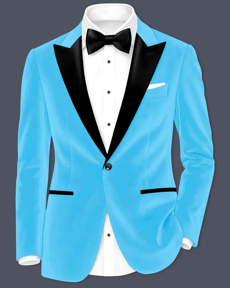 Azurion-Picton Blue Velvet Peak Lapel Tuxedo Blazer 1