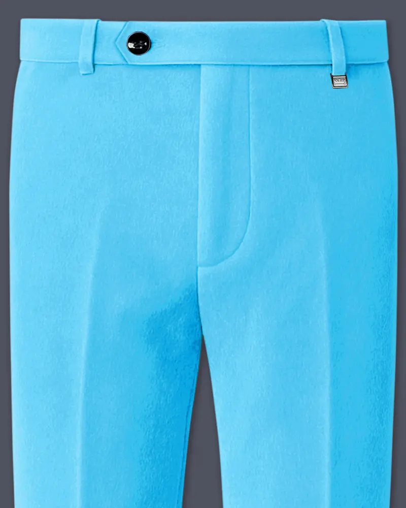 Azurion-Picton Blue Velvet Stretchable Waistband Pant 1
