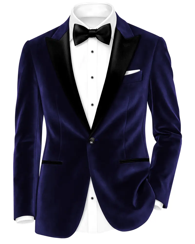 Azurion-Royal Blue Velvet Peak Lapel Tuxedo Blazer 1