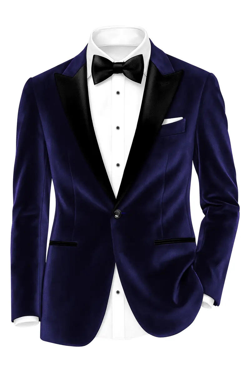 Azurion-Royal Blue Velvet Peak Lapel Tuxedo Blazer 2