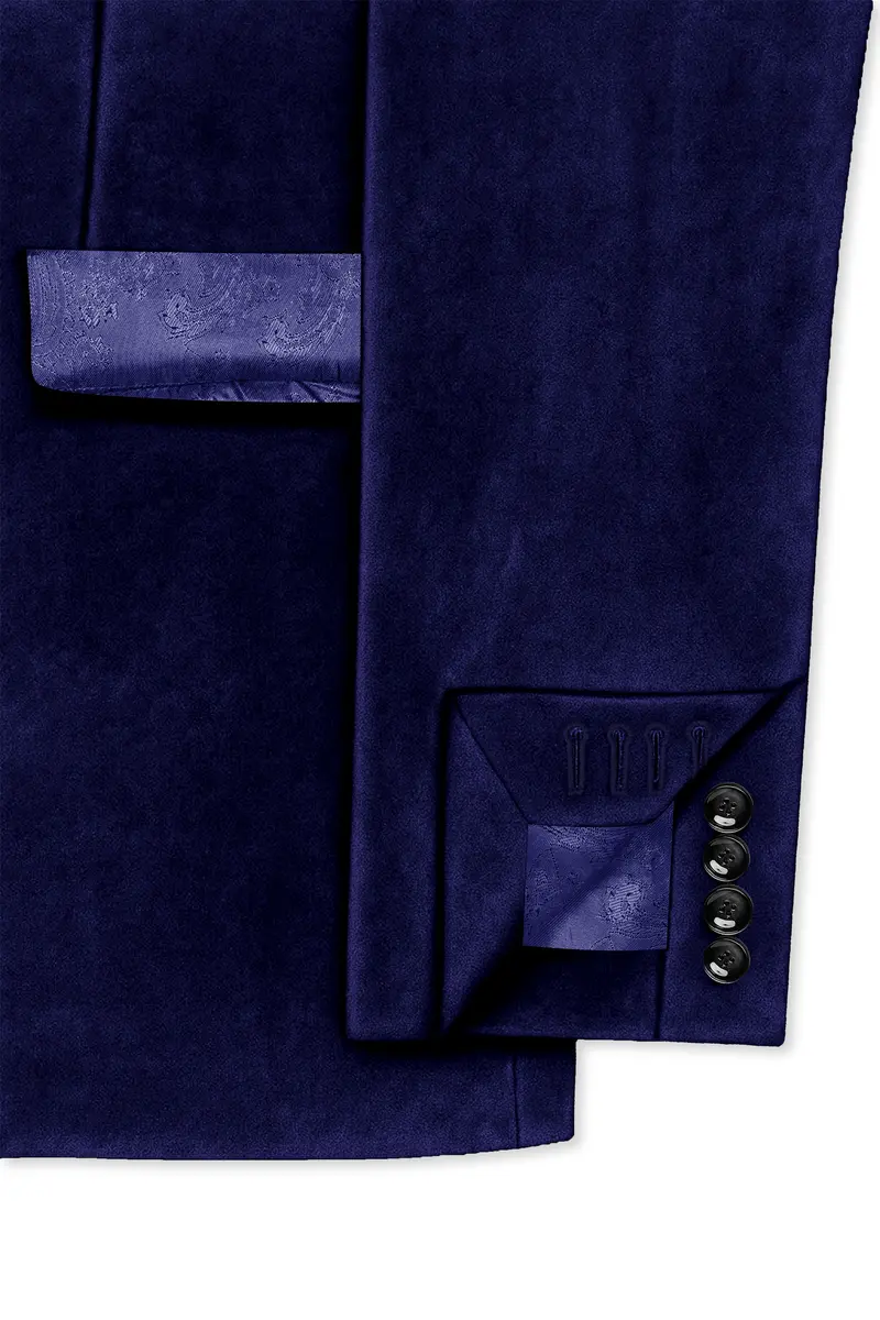 Azurion-Royal Blue Velvet Peak Lapel Tuxedo Blazer 6