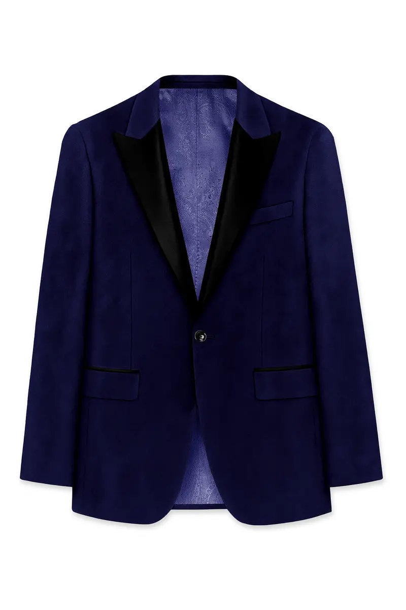 Azurion-Royal Blue Velvet Peak Lapel Tuxedo Blazer 7