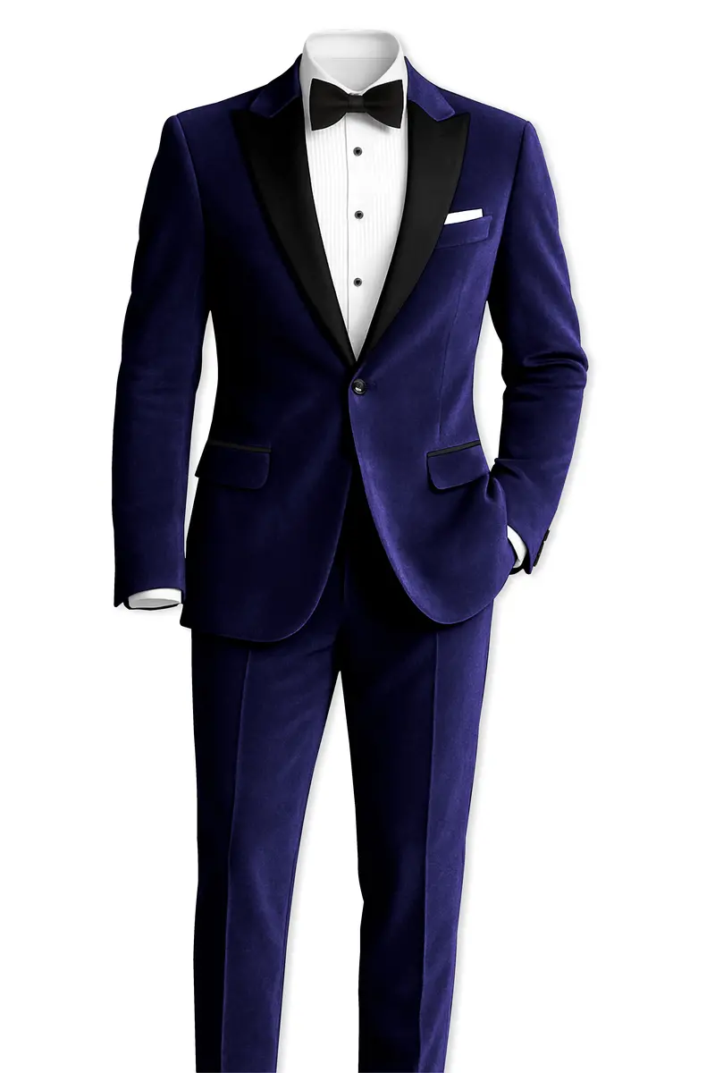 Azurion-Royal Blue Velvet Peak Lapel Tuxedo Blazer 9