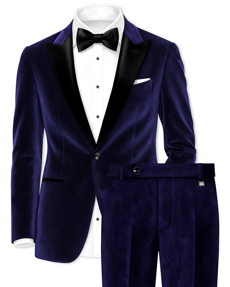 Azurion-Royal Blue Velvet Peak Lapel Tuxedo Suit 1