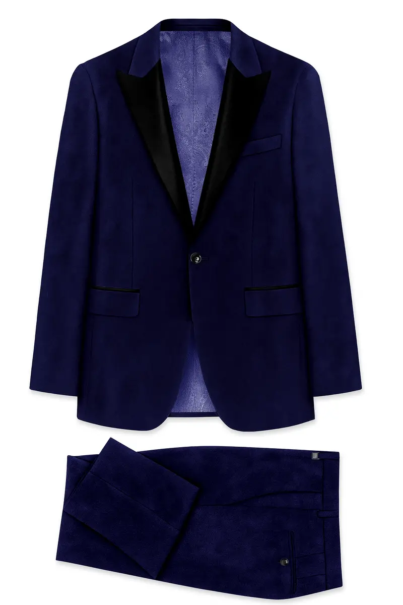 Azurion-Royal Blue Velvet Peak Lapel Tuxedo Suit 11