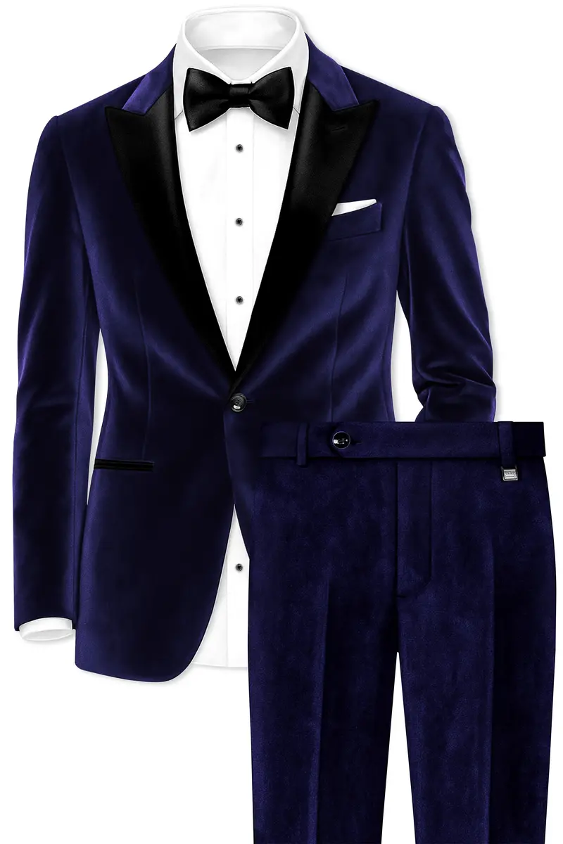 Azurion-Royal Blue Velvet Peak Lapel Tuxedo Suit 2