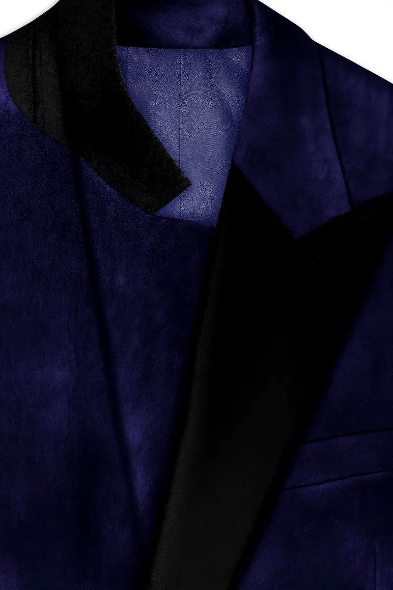 Azurion-Royal Blue Velvet Peak Lapel Tuxedo Suit 5