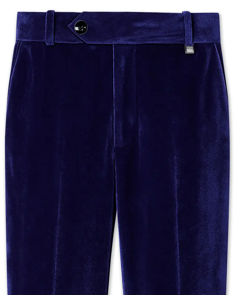 Azurion-Royal Blue Velvet Stretchable Waistband Pant 1