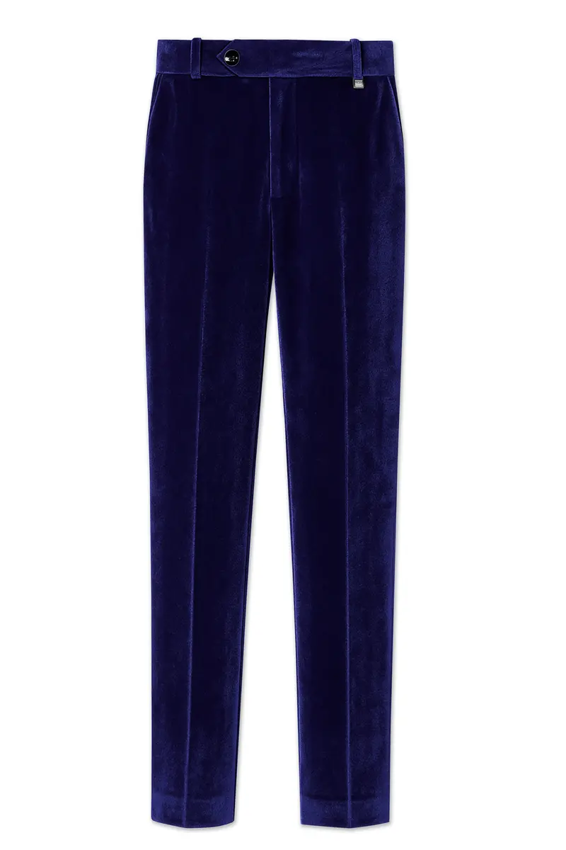 Azurion-Royal Blue Velvet Stretchable Waistband Pant 2