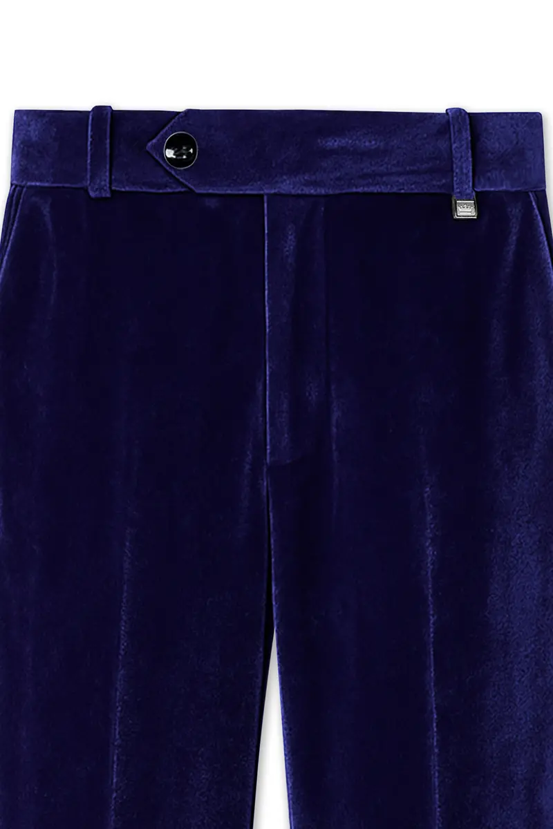 Azurion-Royal Blue Velvet Stretchable Waistband Pant 4