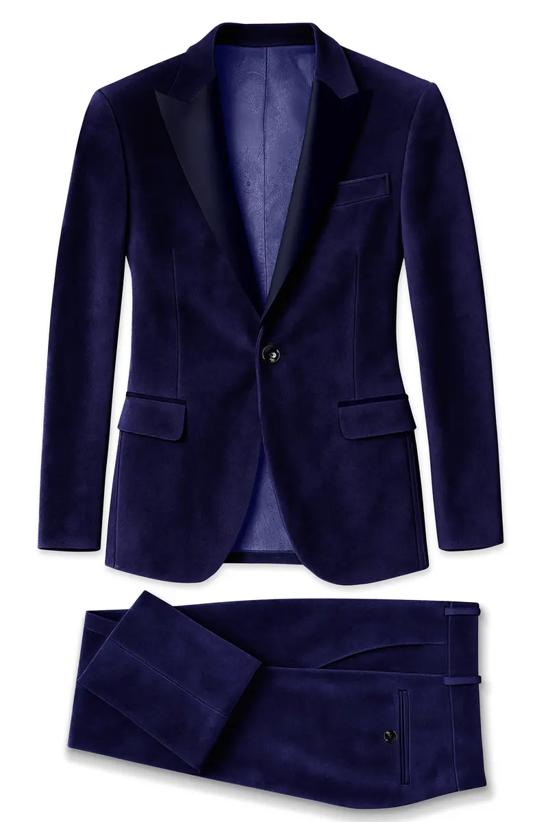 Azurion-Royal Blue With Blue Peak Lepal Velvet Tuxedo Suit 11