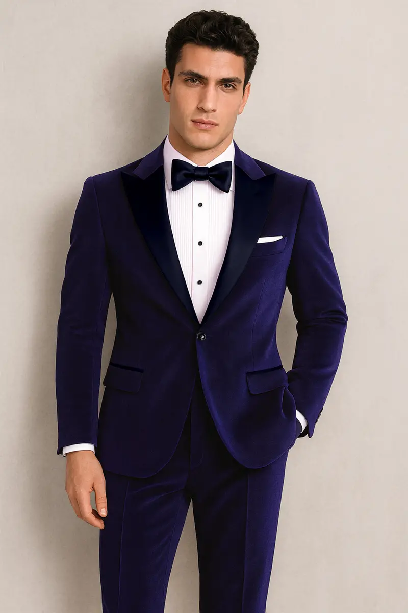 Azurion-Royal Blue With Blue Peak Lepal Velvet Tuxedo Suit 12