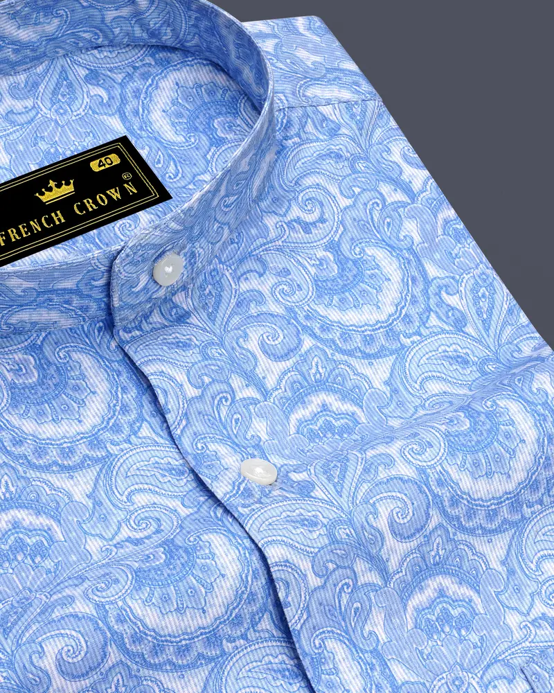 Azurique Crystal Blue Floral Paisley Printed Super Soft Premium Cotton Stretchable Casual Shirt 1
