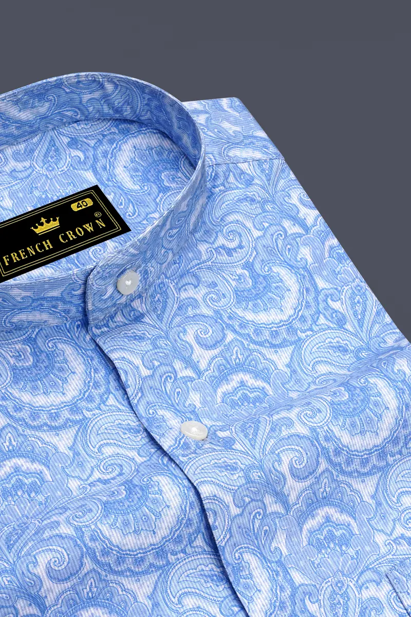 Azurique Crystal Blue Floral Paisley Printed Super Soft Premium Cotton Stretchable Casual Shirt 2