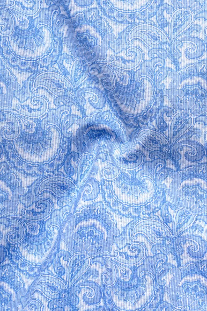 Azurique Crystal Blue Floral Paisley Printed Super Soft Premium Cotton Stretchable Casual Shirt 3