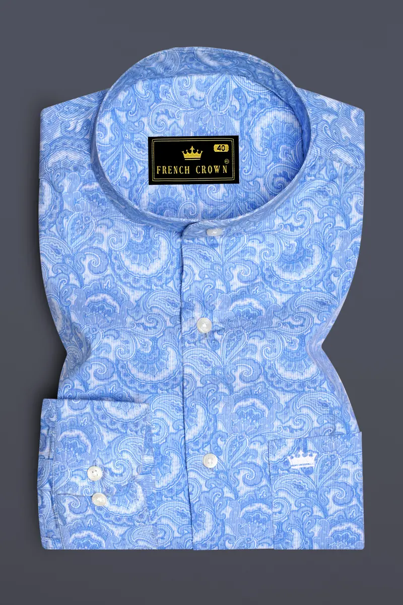 Azurique Crystal Blue Floral Paisley Printed Super Soft Premium Cotton Stretchable Casual Shirt 4