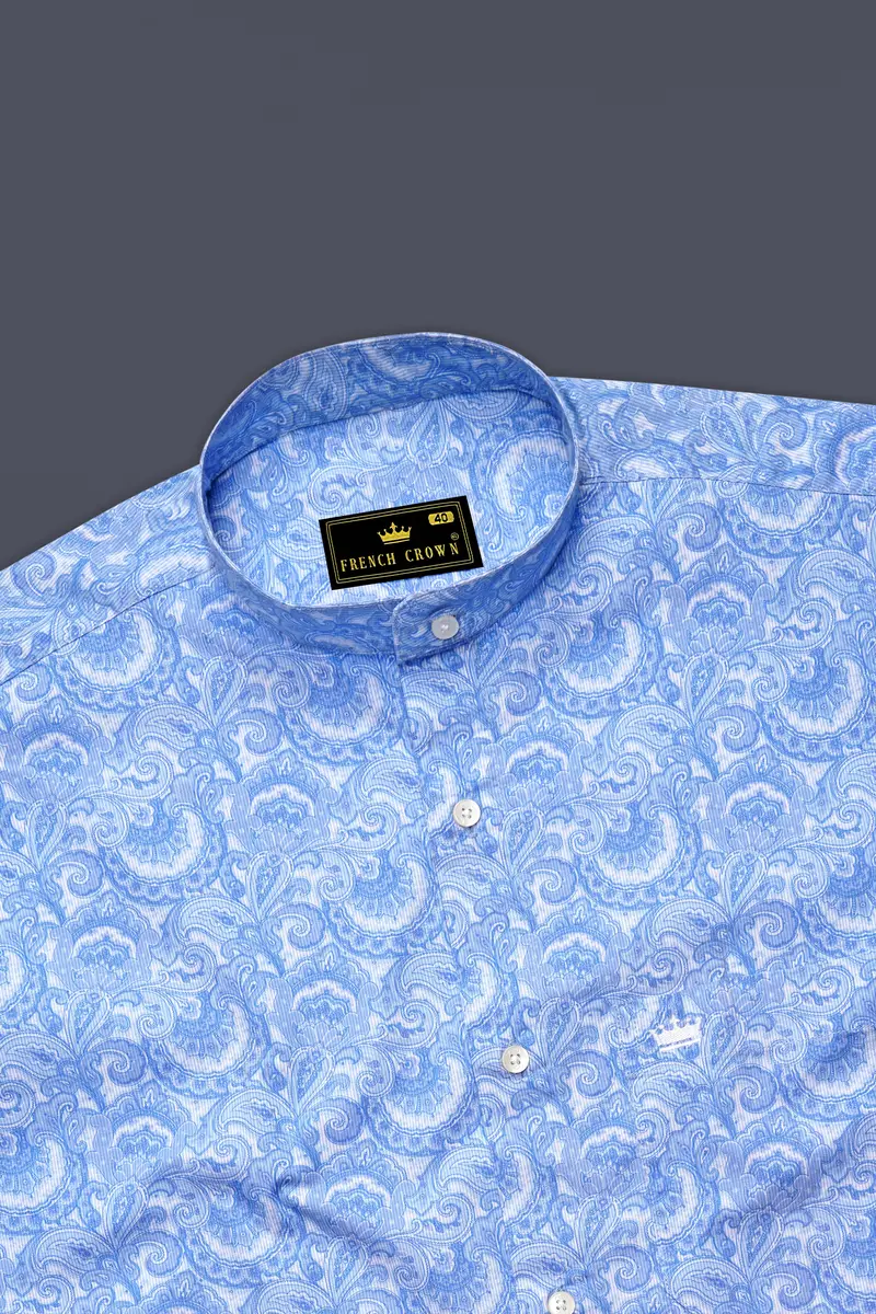 Azurique Crystal Blue Floral Paisley Printed Super Soft Premium Cotton Stretchable Casual Shirt 5