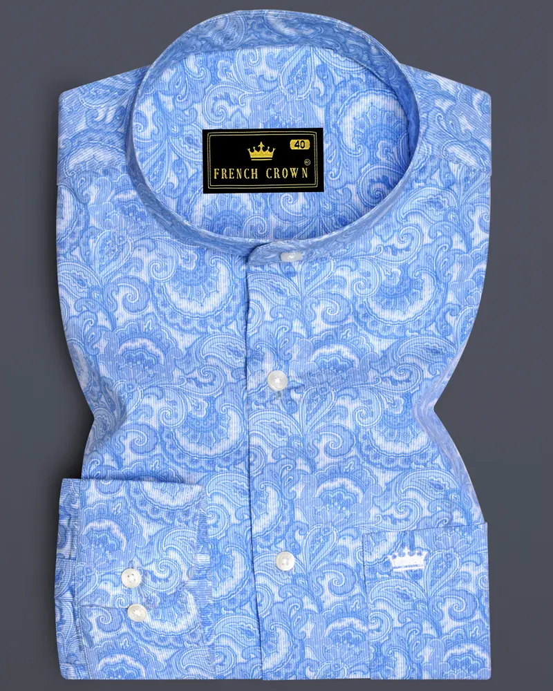 Azurique Crystal Blue Floral Paisley Printed Super Soft Premium Cotton Stretchable Casual Shirt 6