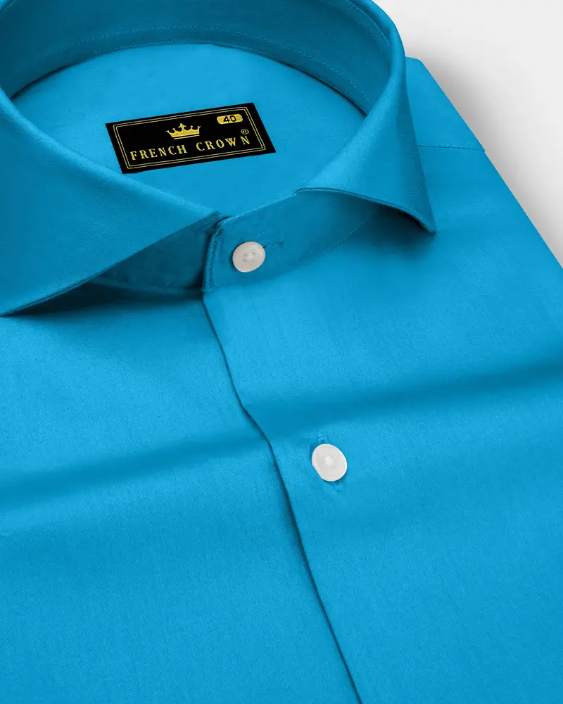 Azurique-Curious Blue Subtle Sheen Super Soft Premium Cotton Cut Away Collar Dress Shirt 1