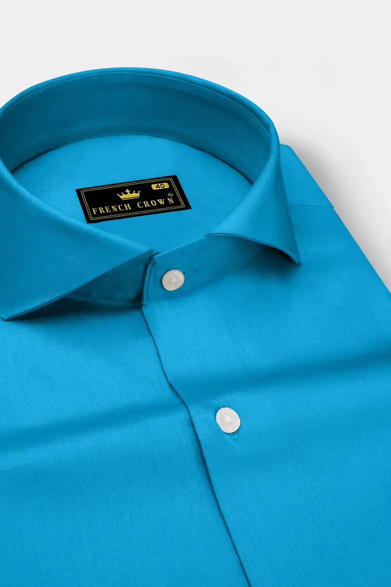 Azurique-Curious Blue Subtle Sheen Super Soft Premium Cotton Cut Away Collar Dress Shirt 2