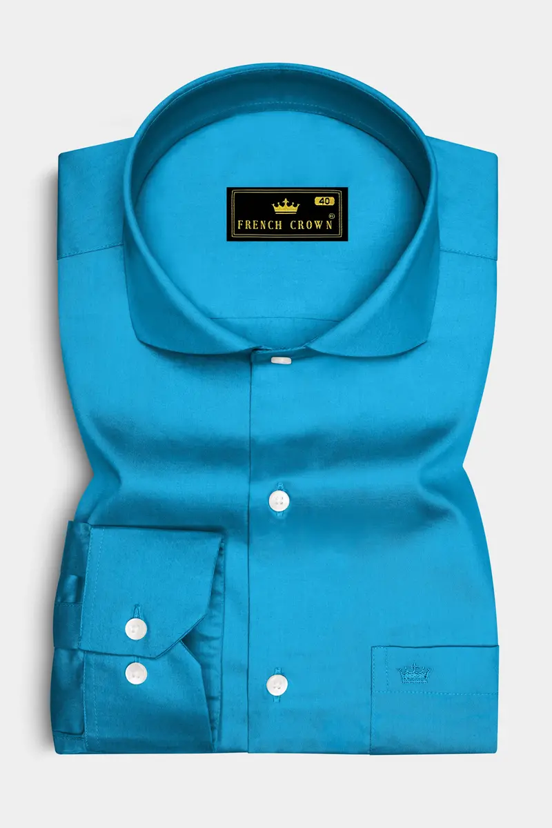 Azurique-Curious Blue Subtle Sheen Super Soft Premium Cotton Cut Away Collar Dress Shirt 4