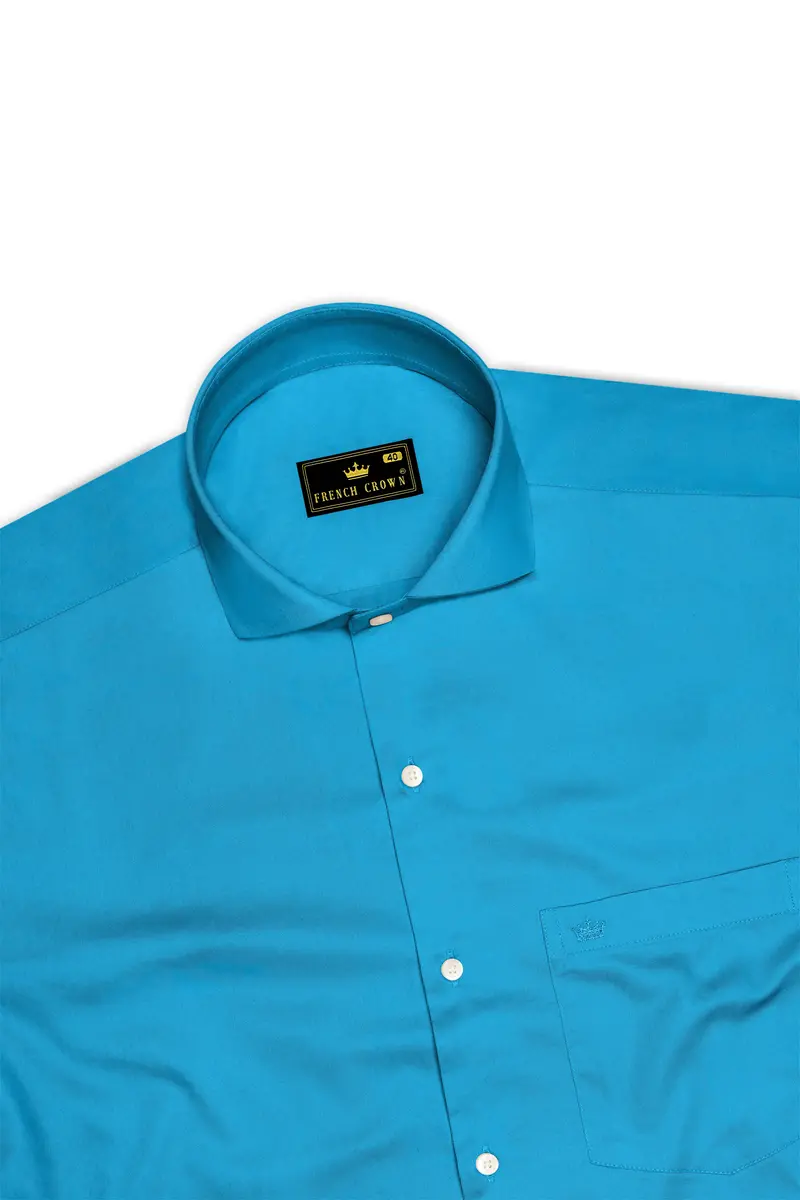 Azurique-Curious Blue Subtle Sheen Super Soft Premium Cotton Cut Away Collar Dress Shirt 5