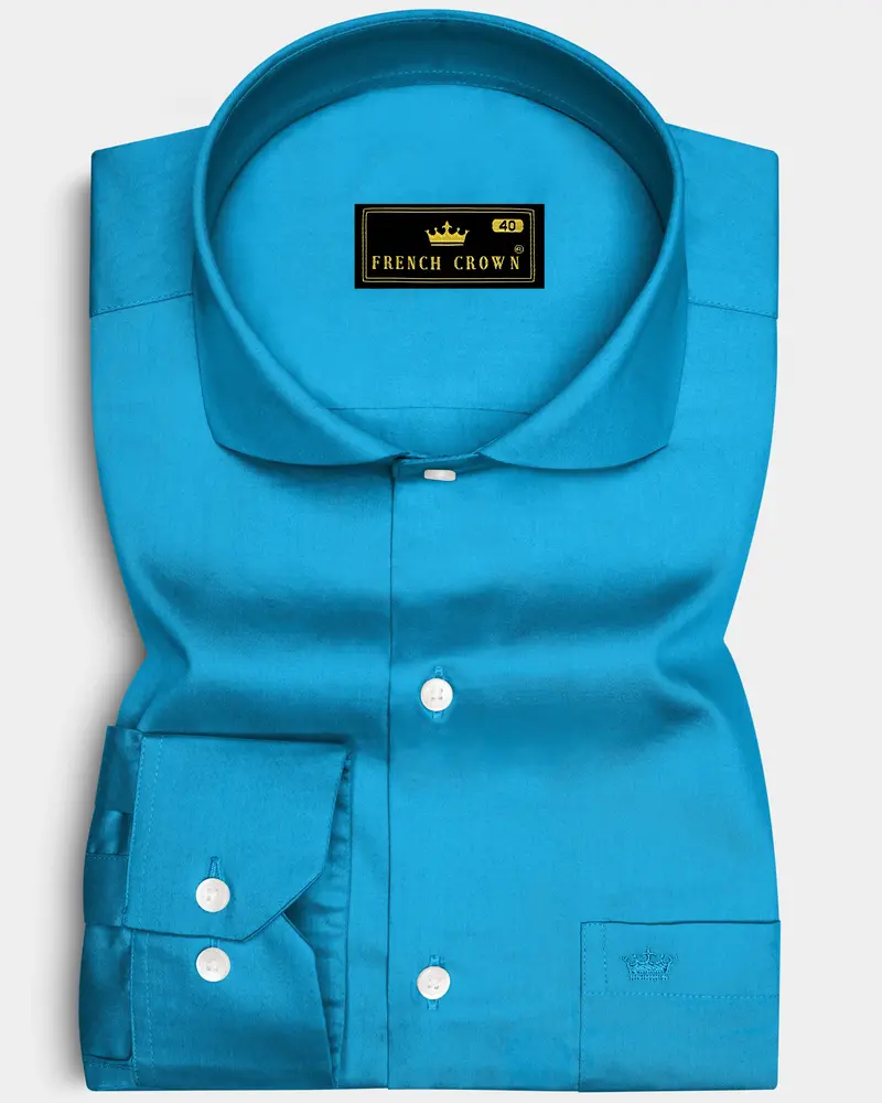 Azurique-Curious Blue Subtle Sheen Super Soft Premium Cotton Cut Away Collar Dress Shirt 6