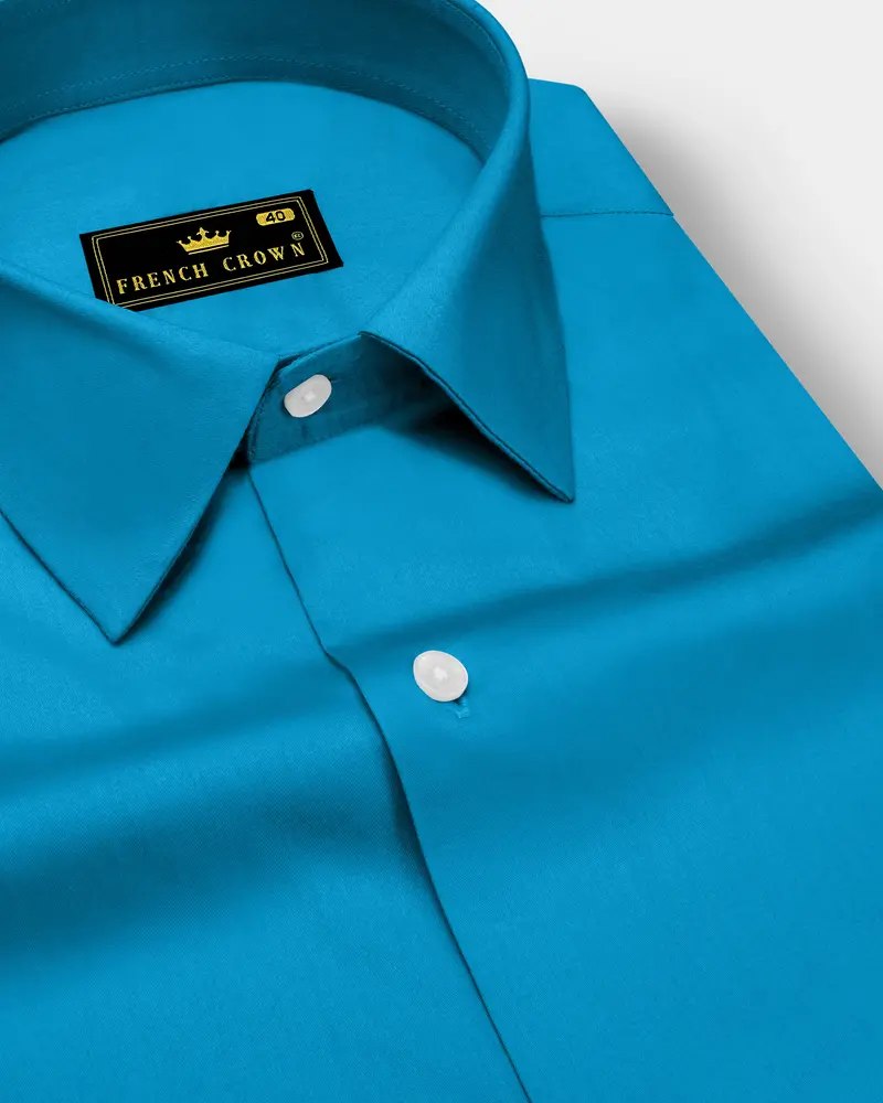 Azurique-Curious Blue Subtle Sheen Super Soft Premium Cotton Dress Shirt 1
