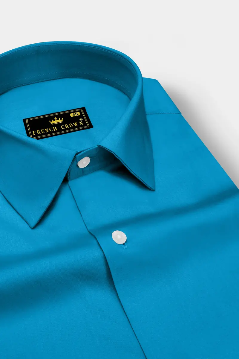 Azurique-Curious Blue Subtle Sheen Super Soft Premium Cotton Dress Shirt 2