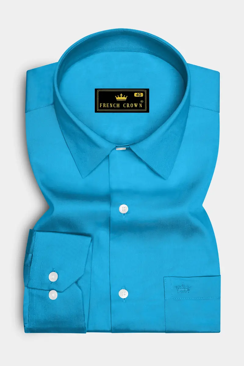 Azurique-Curious Blue Subtle Sheen Super Soft Premium Cotton Dress Shirt 4