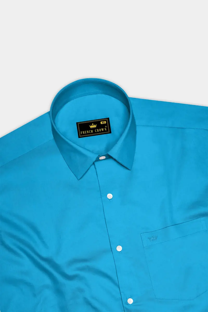 Azurique-Curious Blue Subtle Sheen Super Soft Premium Cotton Dress Shirt 5