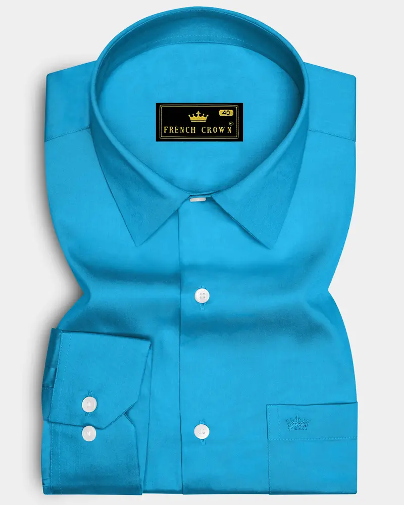 Azurique-Curious Blue Subtle Sheen Super Soft Premium Cotton Dress Shirt 6