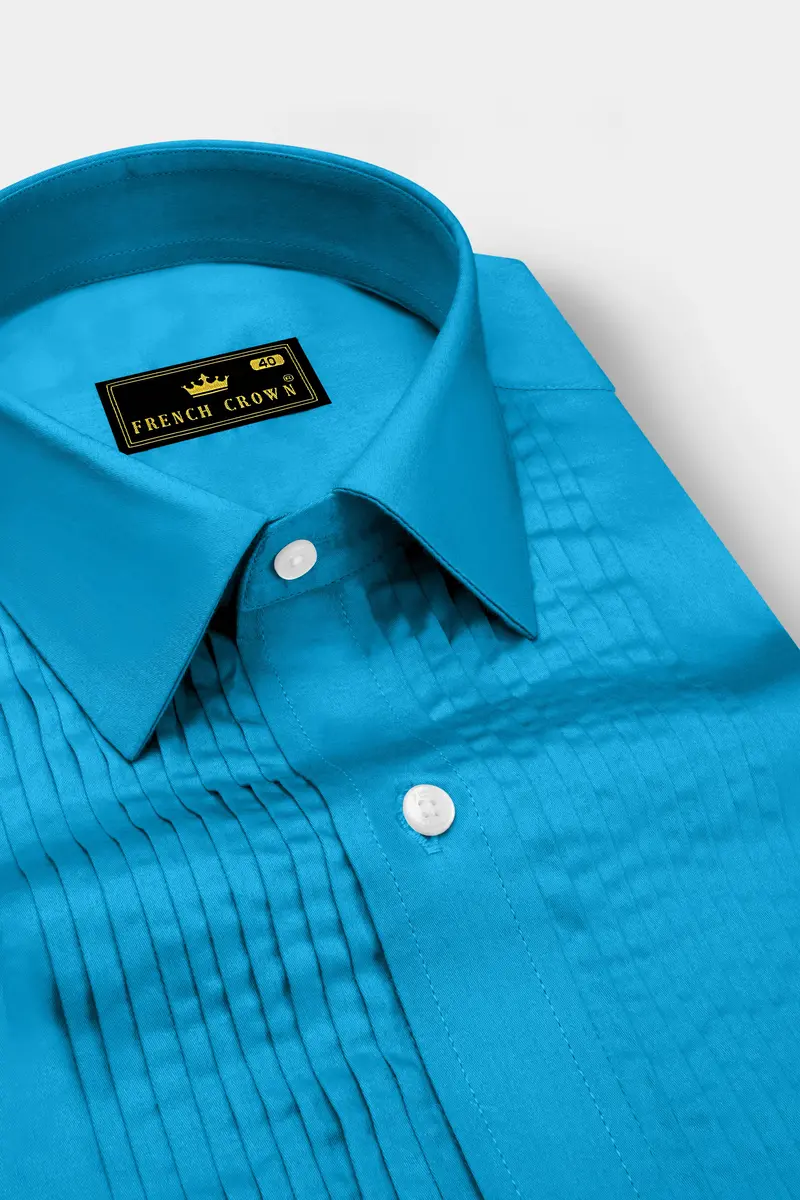 Azurique-Curious Blue Subtle Sheen Super Soft Premium Cotton Tuxedo Dress Shirt 4