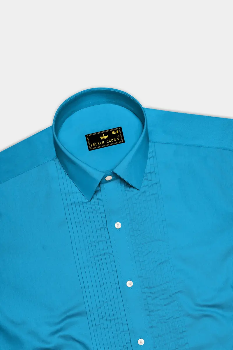 Azurique-Curious Blue Subtle Sheen Super Soft Premium Cotton Tuxedo Dress Shirt 5