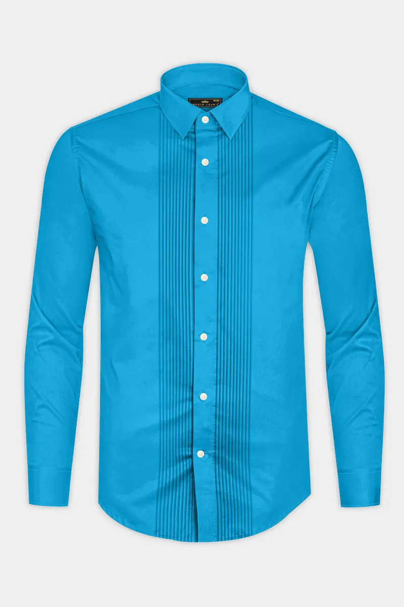 Azurique-Curious Blue Subtle Sheen Super Soft Premium Cotton Tuxedo Dress Shirt 6