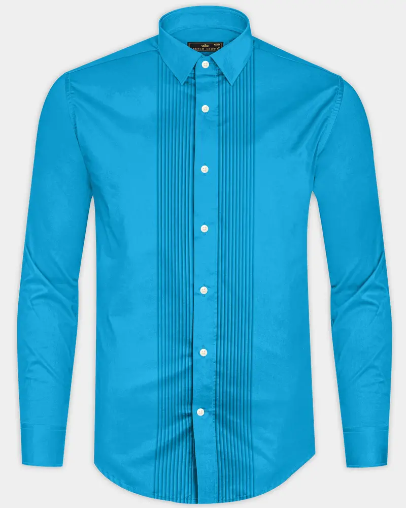 Azurique-Curious Blue Subtle Sheen Super Soft Premium Cotton Tuxedo Dress Shirt 8