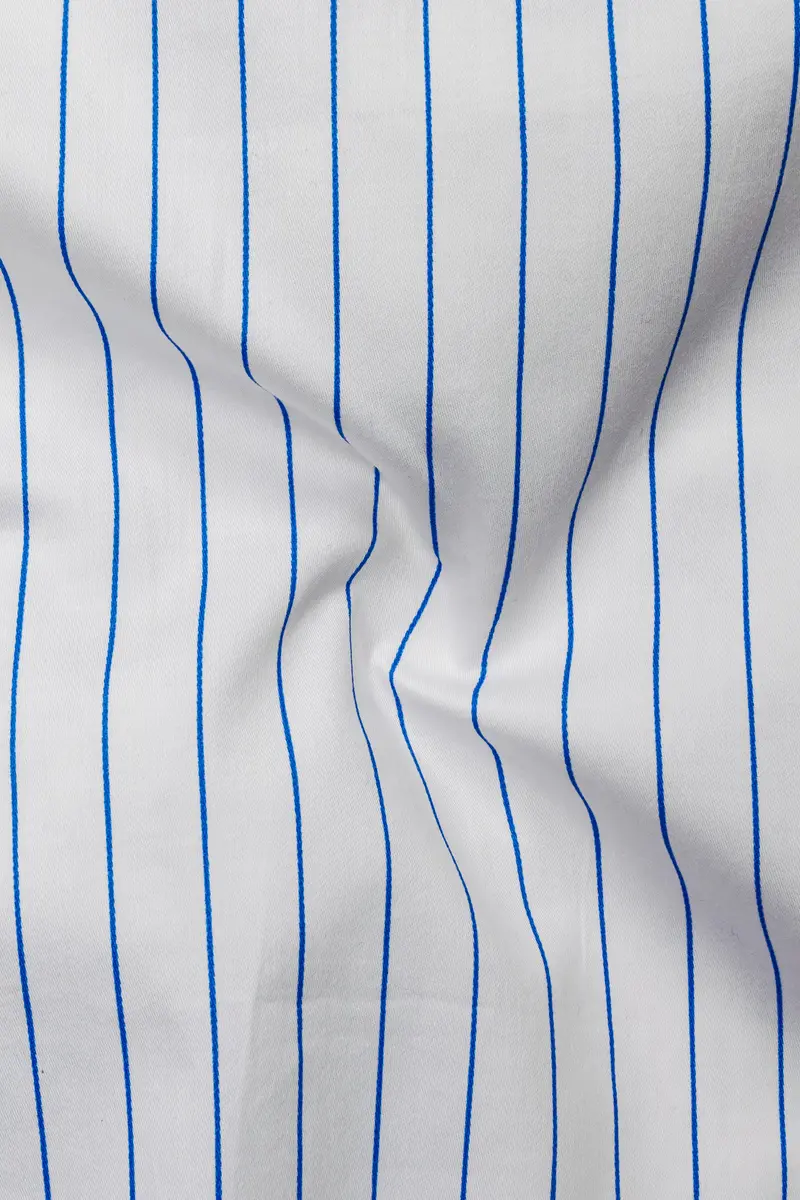 Azurline-Bright White And Havelock Blue Pin Striped Subtle Sheen Super Soft Premium Cotton Button Down Collar Dress Shirt 3