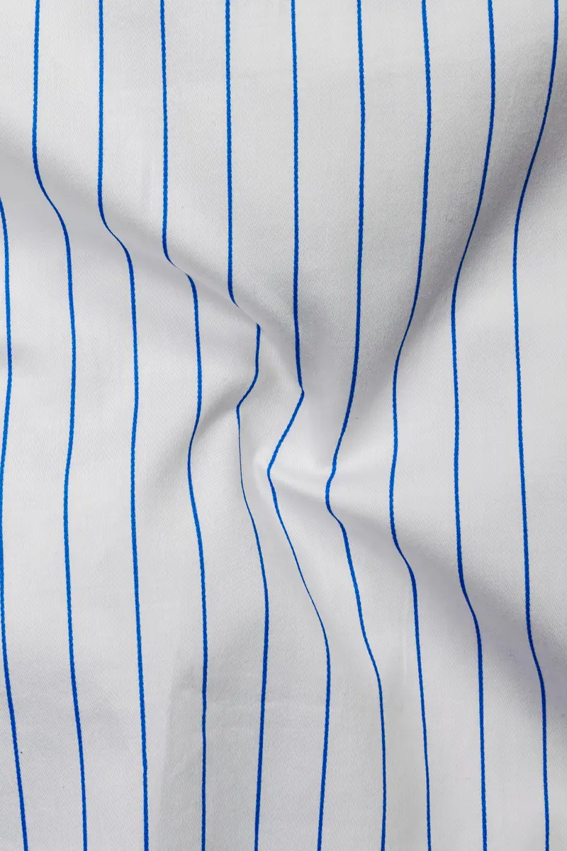 Azurline-Bright White And Havelock Blue Pin Striped Subtle Sheen Super Soft Premium Cotton Dress Shirt 3